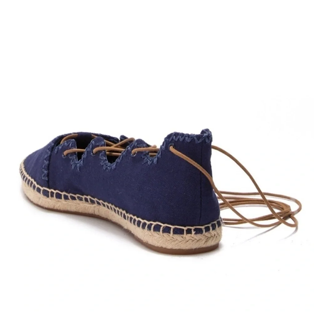 TORY BURCH Sonoma Gillie Navy Blue Lace Up Espadrilles Flats Size 7